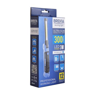 Фонарь LED инспекционный Brevia Ultra-slim 3W COB+1W LED 300lm 2000mAh+microUSB